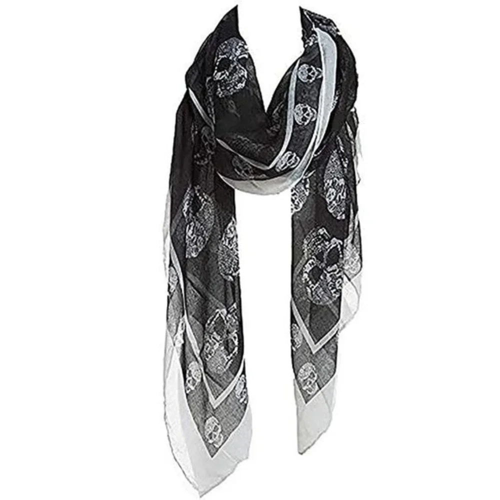 D&Y Women's Black White Skull Scarf 44